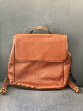 Fossil Claire Leather Backpack in Brandy Brown